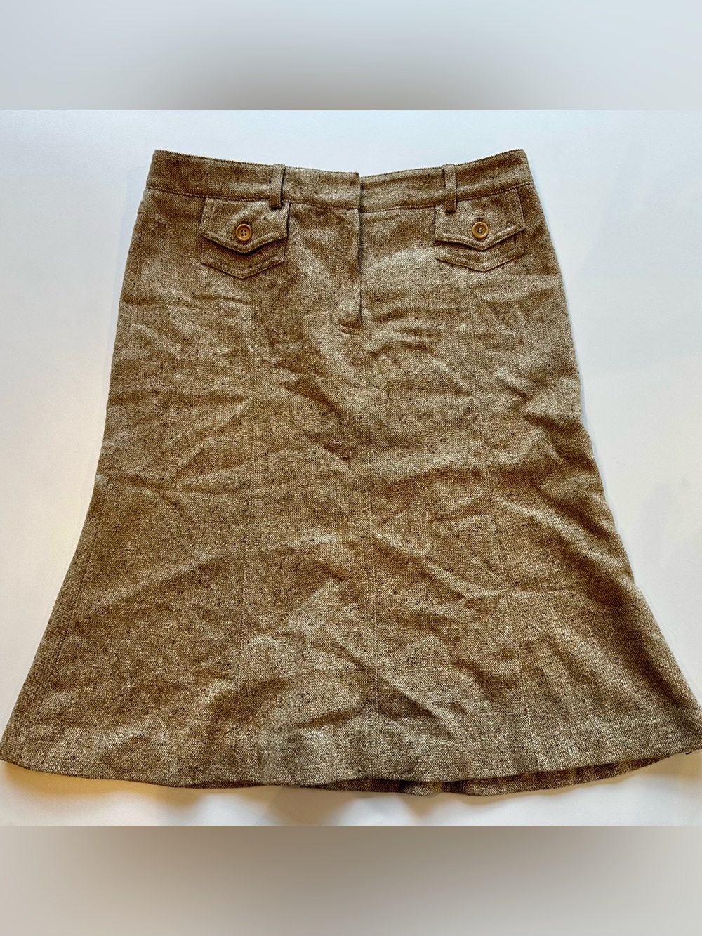 Theory Vintage Brown Flecked Tweed Wool A-Line Skirt Size 6 Made USA